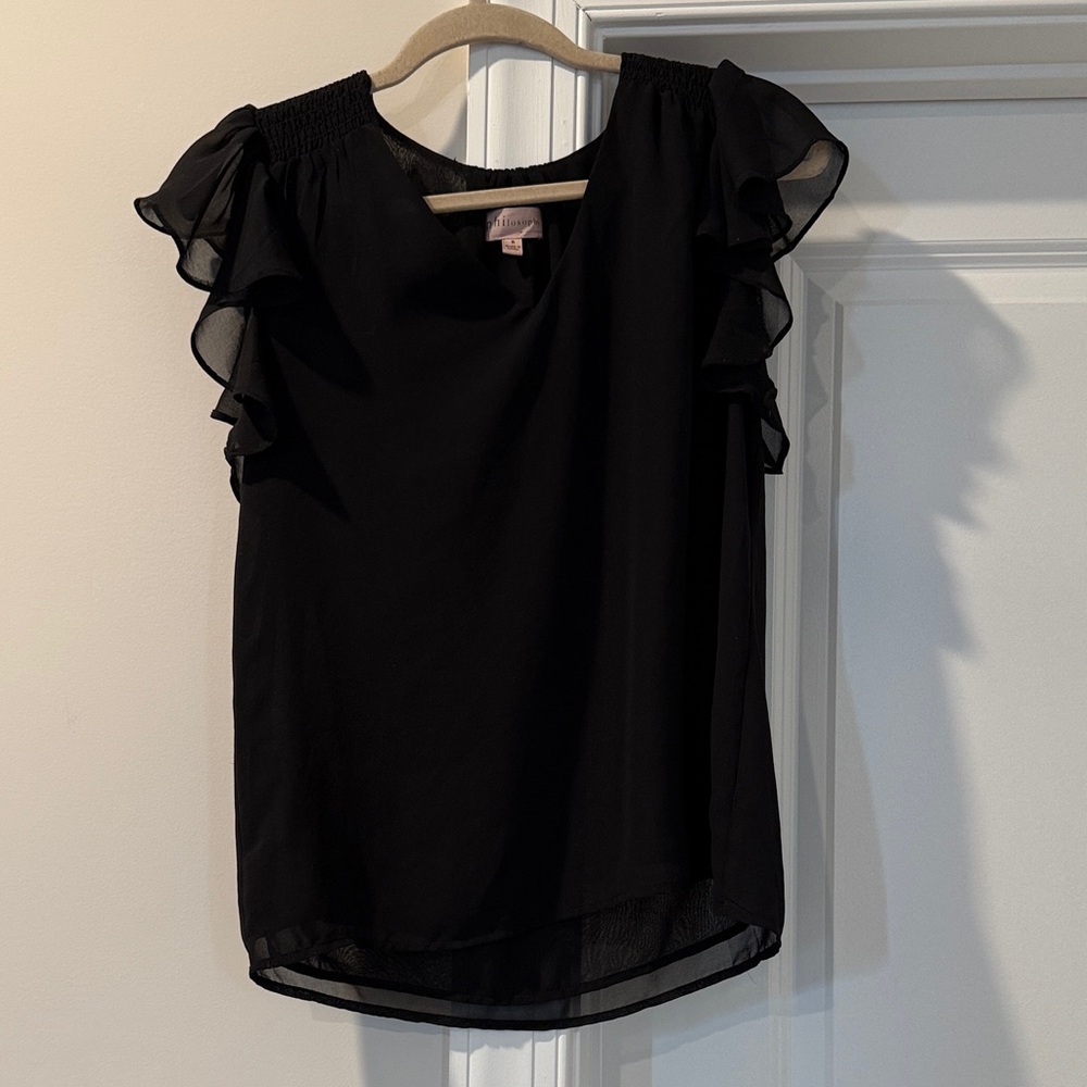 Philosophy Black Ruffle Sleeve Blouse